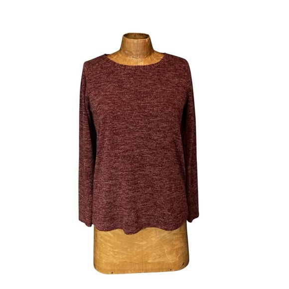 Vintage Heathered Burgundy Long Sleeve Sweater with Tie Closure at Back - Picture 2 of 2